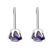 5mm Round Prong-Set Amethyst  CZ Sterling Silver Stud Earrings - e444